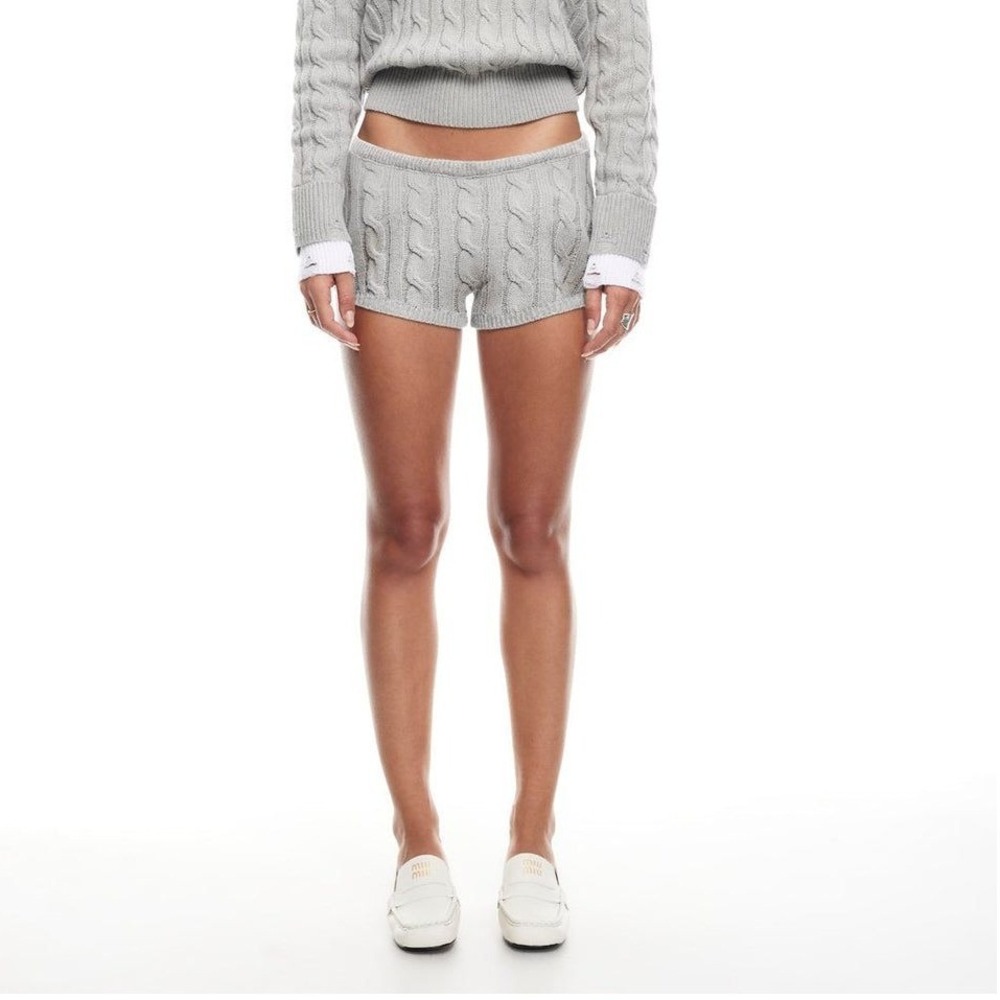 Lioness Rebornβ Mini Short Cloud Grey Cable Knit Wool Blend Lounge Shorts Size M